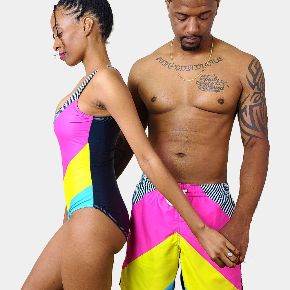 Couple Matching Swimwear Set Colorblock